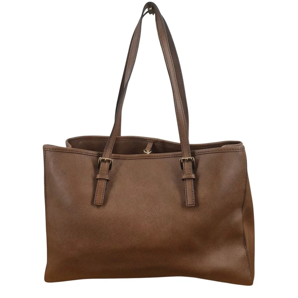 Michael Kors Brown Saffiano Leather Tote Bag Gold Hardware Shoulder Bag